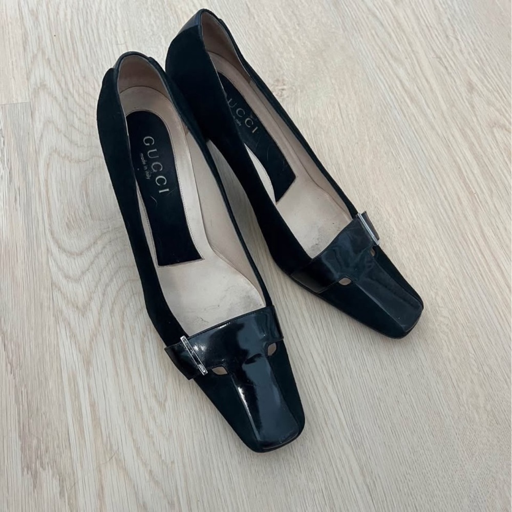 Gucci Black Patent and Velvet Leather Heels